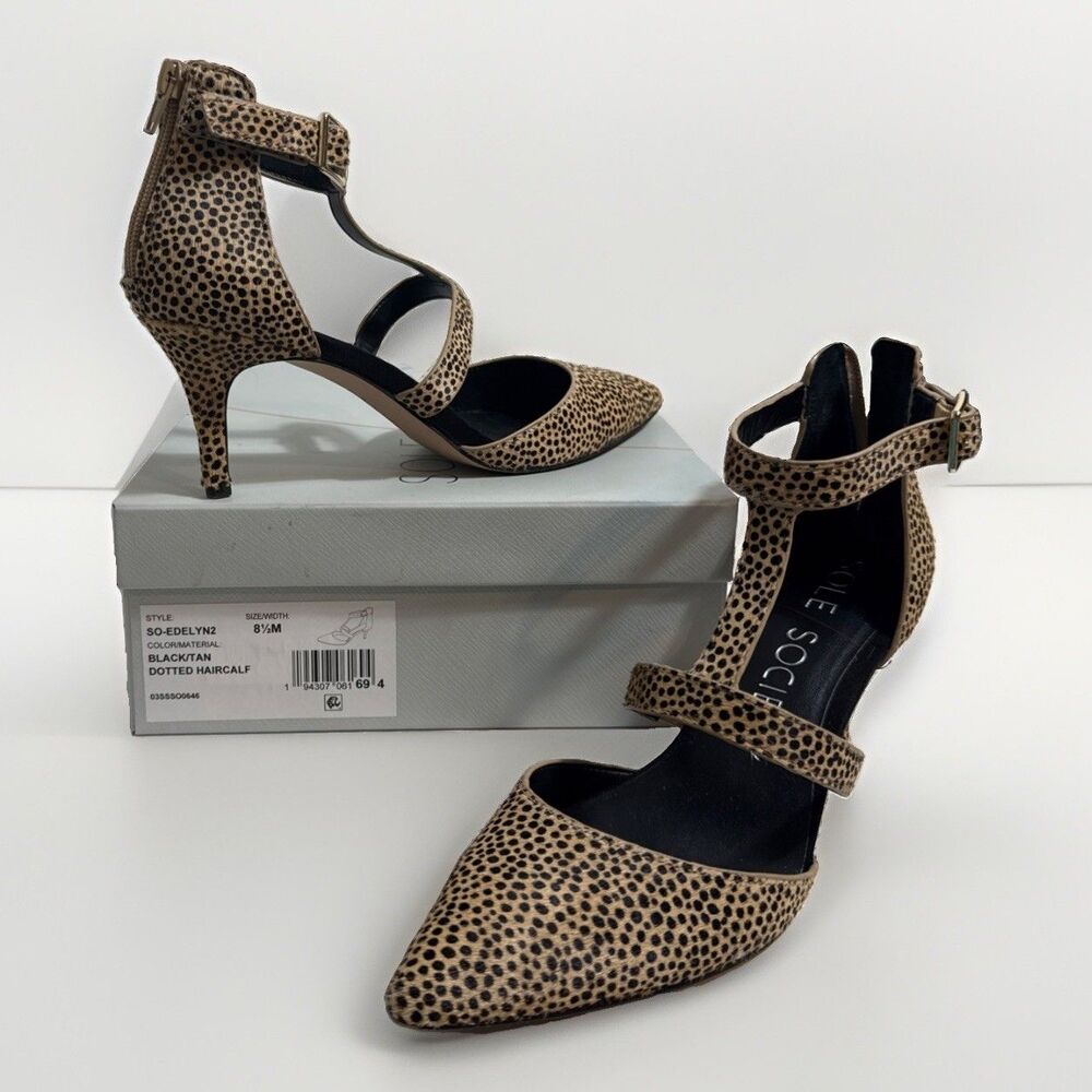 Sole Society Dotted Haircalf Heels Shoes Womens 8 1/2M Pointed Toe Zip In Box
